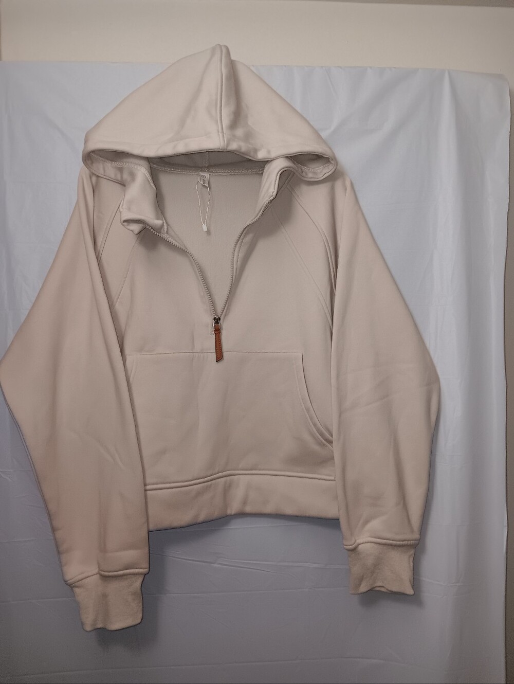 LASLULU QUARTER- ZIP FLEECE INTERIOR THUMB- HOLE HOODED SWEATSHIRT - Picture 9 of 10